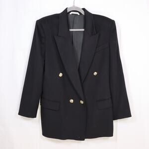 Accento Made in Italy Black Wool Blazer Size 8 Gold Buttons 80s Power Suit